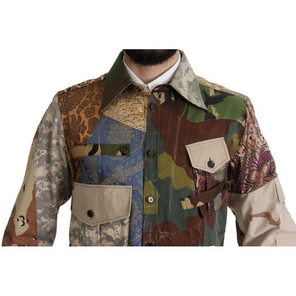 Dolce & Gabbana Multicolor Button Down Patchwork Men's Shirt